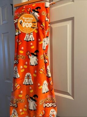 Tootsie Roll Pop Halloween Plush Throw - Orange Ghost Candy Corn Print